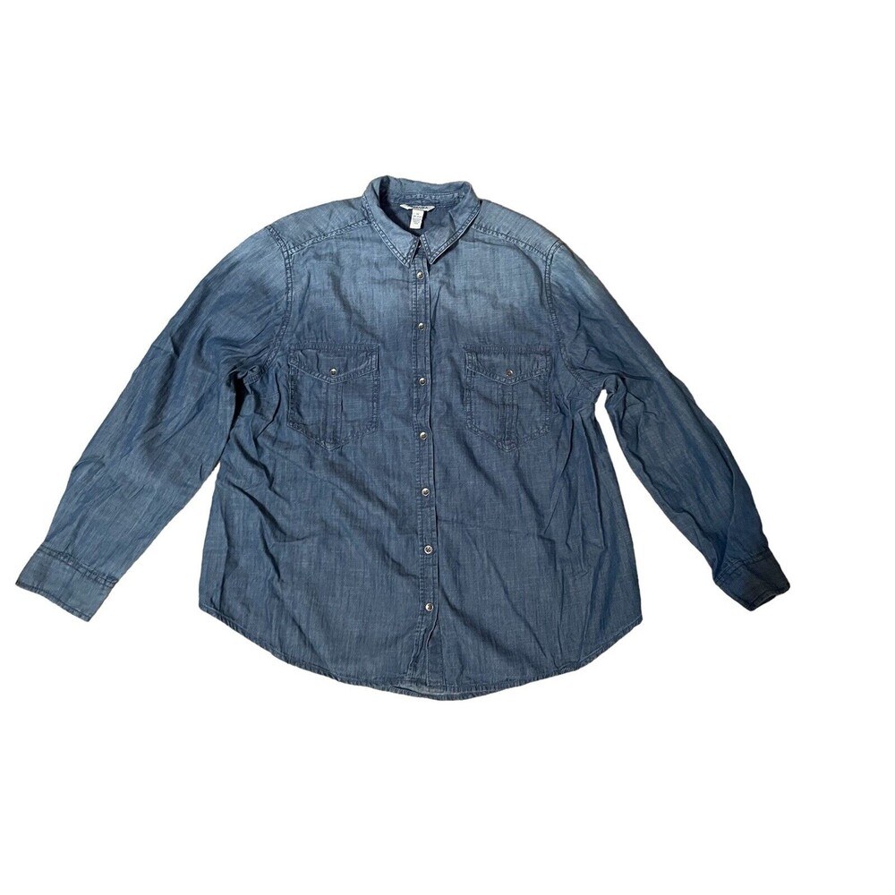 Dark Jean Denim Arizona 100% Cotton Button Down Long Sleeve Shirt - Jrs Plus 0X